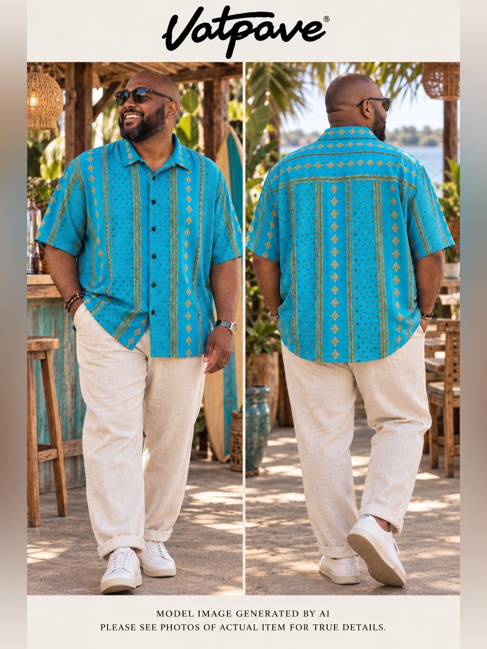 Vatpave Geometric Print Button Front Camp Shirt 3XL Textured Artsy Unique Bright